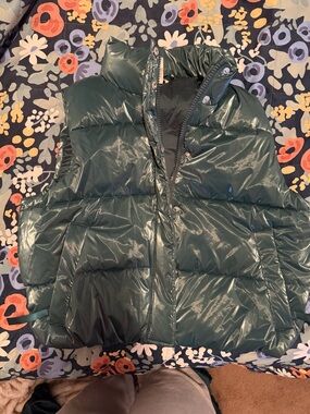 PINK Victoria's Secret Glossy Dark Green Puffer Vest